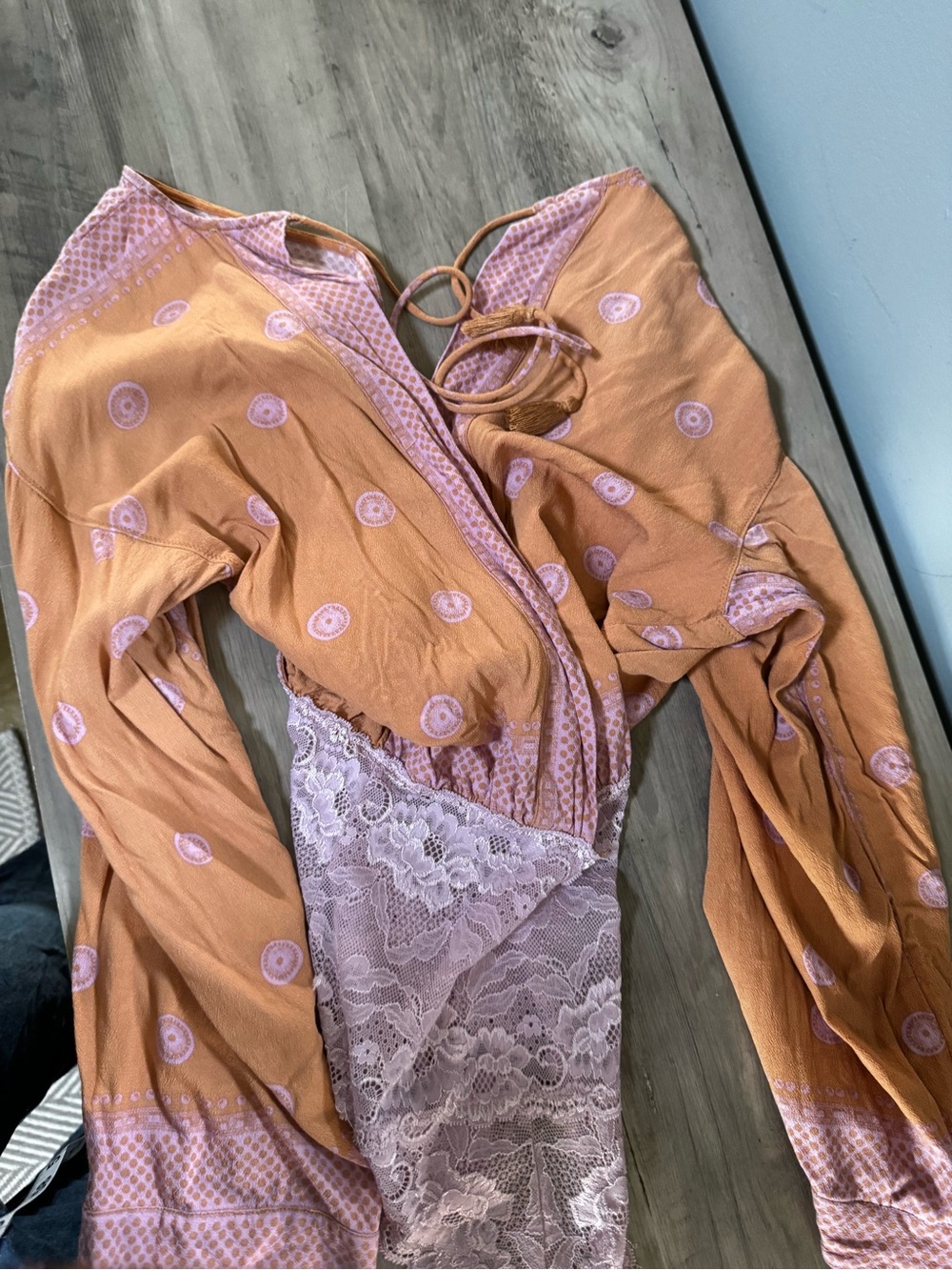 Free People Peach Wrap Bodysuit with Light Pink Accents - Picture 9 of 10